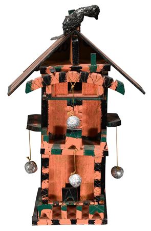 Salmon & Green Colored Birdhouse.