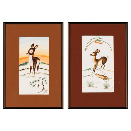 Pair of Deer Paintings, 1986
