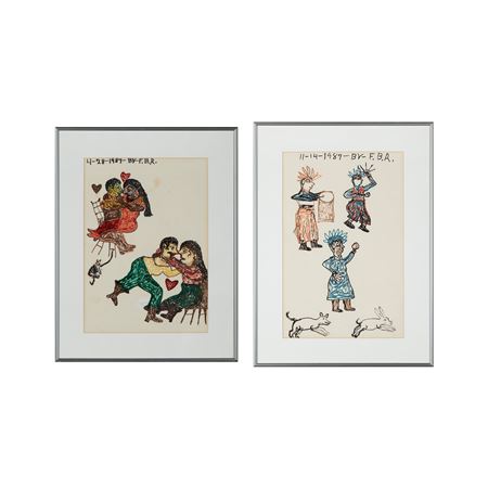 Pair of Drawings: Spanish Lovers, 1987 + Dancers, 1987