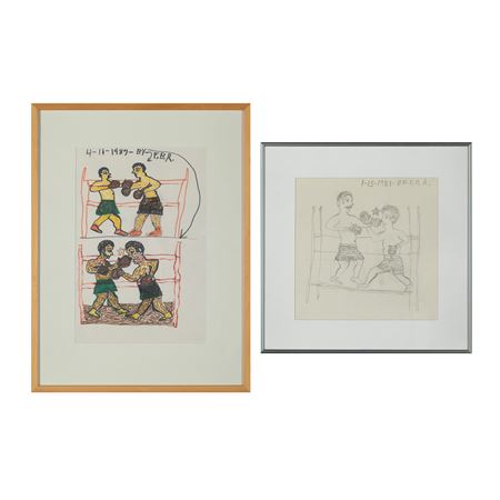 Pair of Drawings: Untitled (Boxers), 1987 + Boxers, 1981