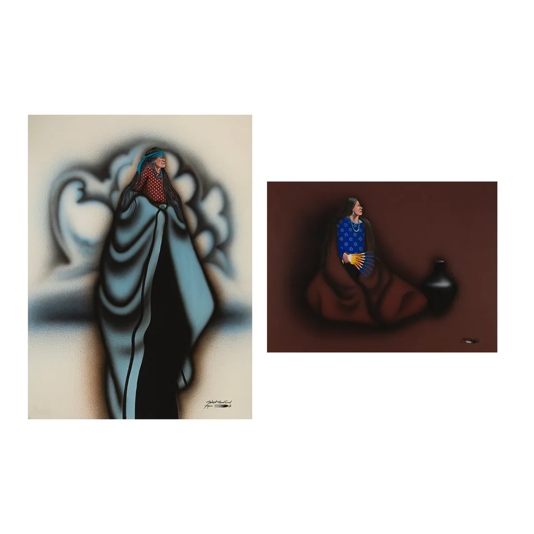 Sr., Pair of Gouache Paintings: Sunrise Song + Untitled (Figure with Clouds)