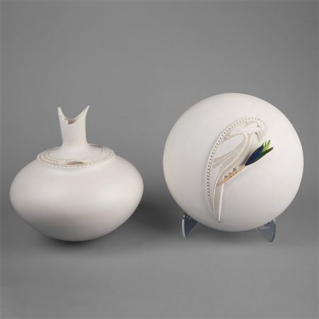 Pair of White Clay Ceramic Pieces