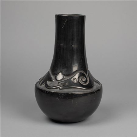 Long Neck Carved Blackware Jar, ca. 1960