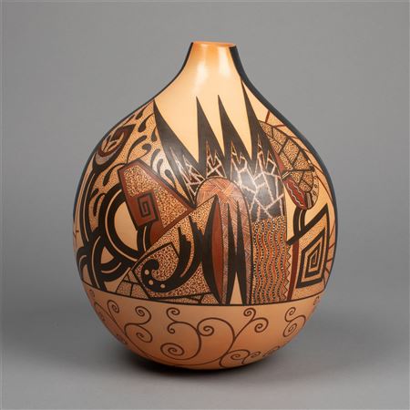 Polychrome Asymmetric Vase with Arrows