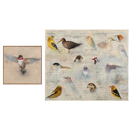 A Pair: Birds on Music Paintings