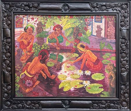 Balinese Woman on Lotus Pond