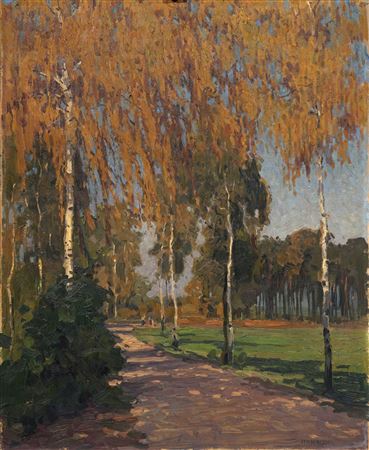 Birkenweg im Herbst.