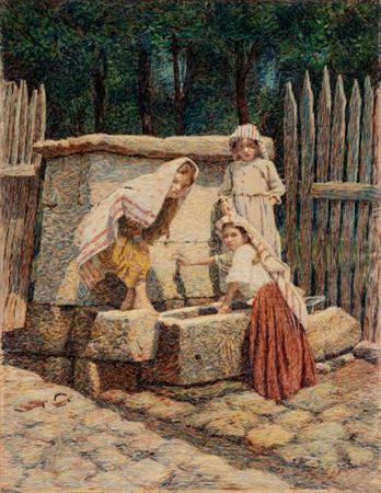 Bosnian-Herzegovinian girl in traditional costume at a fountain