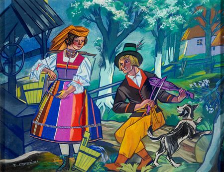 A Couple and Dog by a Well by Zofia Stryjenska - Auction record, sale price, and art valuation. Compare with similar artists and explore comparable artworks.
