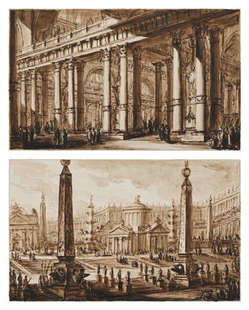 Two architectural drawings: A) Capitol B) Basilique by Charles Michelange Challe - Auction record, sale price, and art valuation. Compare with similar artists and explore comparable artworks.