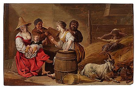 Peasants in a barn interior, possibly an allegory of the senses