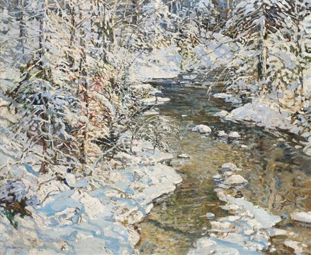 A Stream in the Snowy Woods by Walter Elmer Schofield - Auction record, sale price, and art valuation. Compare with similar artists and explore comparable artworks.