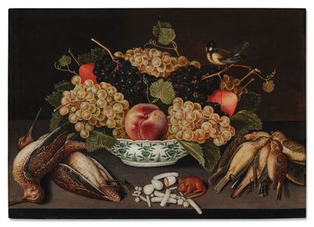 Still life of grapes, pears, and a peach in a porcelain bowl, with a blue tit on a vine branch, together with a mouse, sweetmeats, two snipes, and songbirds by Franz Godin - Auction record, sale price, and art valuation. Compare with similar artists and explore comparable artworks.