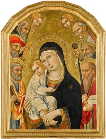 The Virgin and Child, with Saints Peter, Jerome, Anthony Abbot, Bernardino, Augustine, Paul, and two angels by Sano Di Pietro - Auction record, sale price, and art valuation. Compare with similar artists and explore comparable artworks.