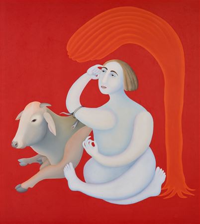 Sample artwork by Manjit Bawa (1941 - 2008), known for figurative and mythology themed painting, silk screen, teaching - View similar artists and auction records