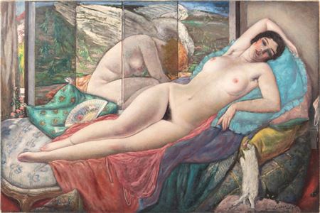 Reclining woman at the folding screen