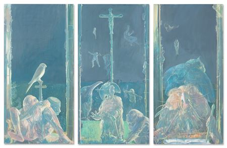 Sample artwork by Miodrag Djuric Dado (1933 - 2010), known for abstract crowd figure distorted images, surrealism, engraving, sculpture - View similar artists and auction records