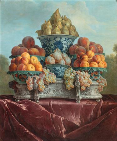 Still life with fruits and porcelains