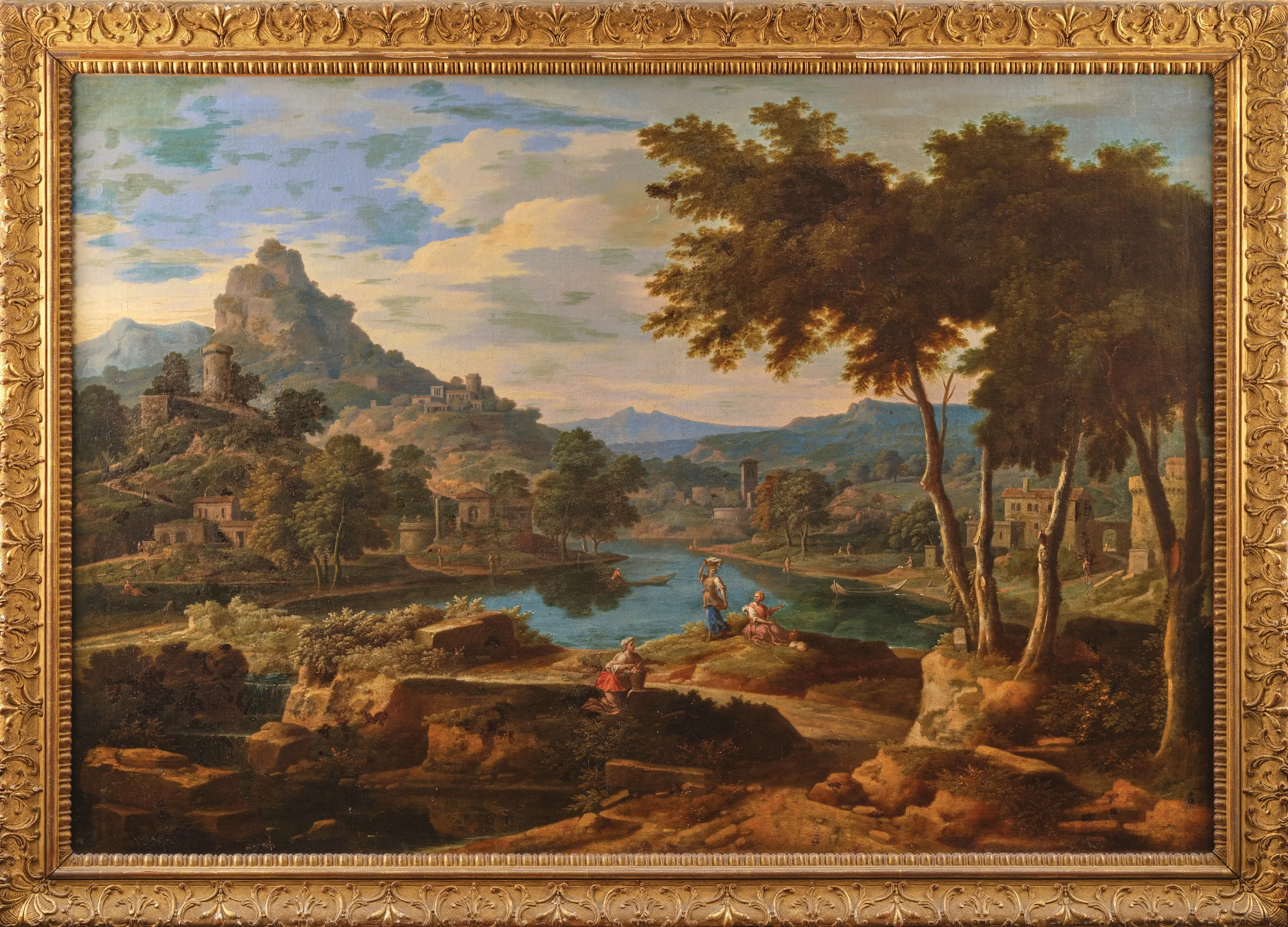 Classic landscape animated by washerwomen
