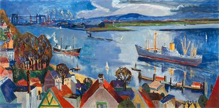 Sample artwork by Tom Hops (1906 - 1976), known for landscape and townscape painting - View similar artists and auction records