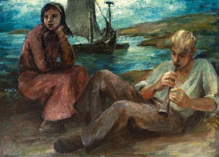 Sample artwork by Karl Eulenstein (1892 - 1981), known for expressive/impressionist painting, marine scenes, figures, industrial and im landscape, marine scene with figures - View similar artists and auction records