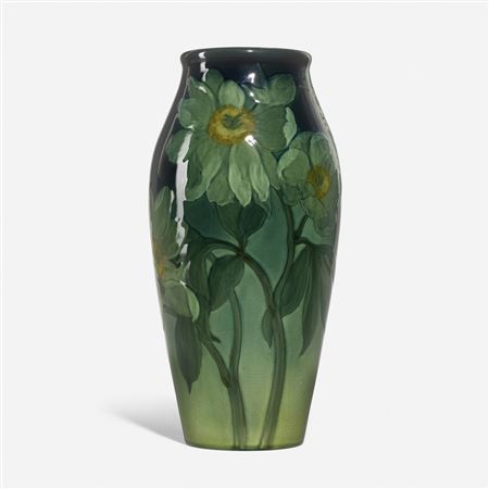 Fine and Large Sea Green vase with peonies
