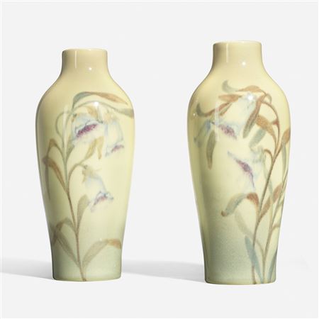 Decorated Porcelain vases with bellflowers, pair