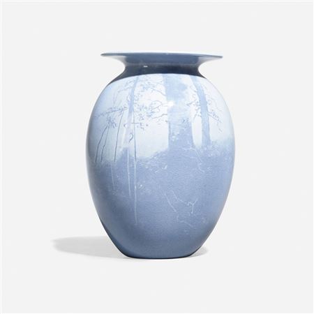 Rare scenic Aerial Blue Glaze vase with landscape