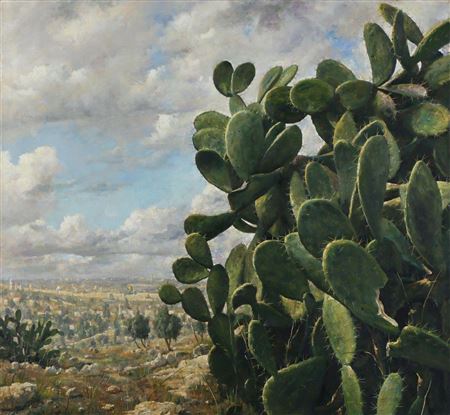 Cacti on the background of Jerusalem