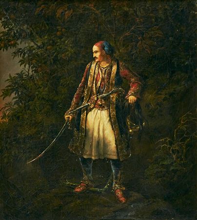 A Greek warrior standing