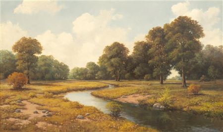 Texas River Landscape by Roland Delbert Enright - Auction record, sale price, and art valuation. Compare with similar artists and explore comparable artworks.