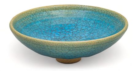 Turquoise Crackle Glaze Footed Bowl, 1944