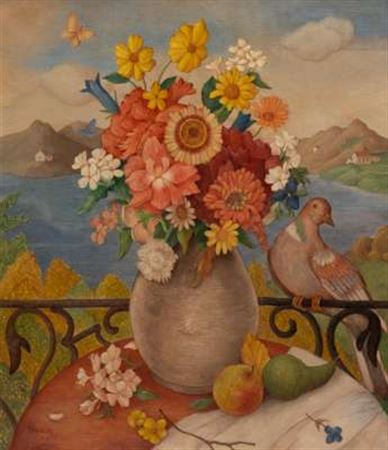 Flowers in a vase with pigeon on a terrace by Louis Schrikkel - Auction record, sale price, and art valuation. Compare with similar artists and explore comparable artworks.