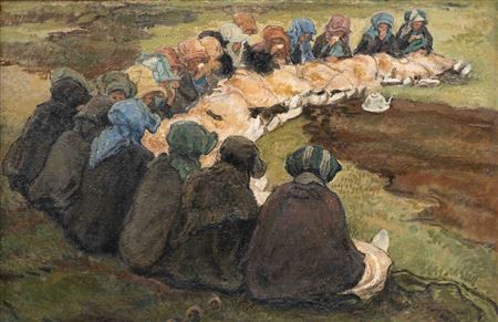 'Nettenboetsters' / Mending the nets in the dunes of Scheveningen
