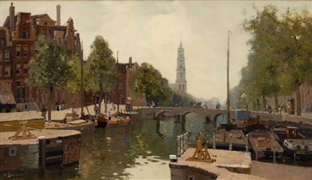 The Corner of the Korte Prinsengracht and Brouwersgracht in Amsterdam, beyond the Zuiderkerktoren