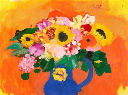 Summer bouquet in blue vase