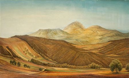 Landscape with forest and hill with castle. 1937