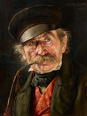 Man smoking a pipe.