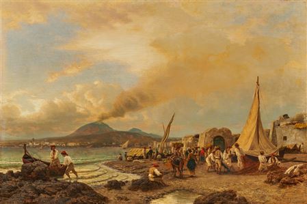 Fish Market on a Beach outside Naples by Albert Arnz - Auction record, sale price, and art valuation. Compare with similar artists and explore comparable artworks.