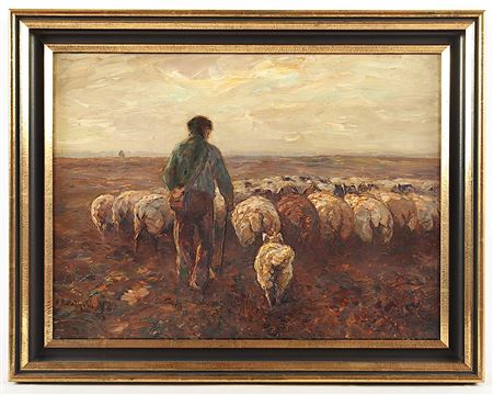 Shepherd with Herd in a Heathland
