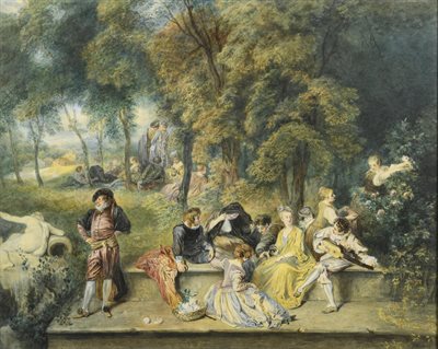 Copy after Watteau "Entertainment outdoors" by Ludwig Friedrich - Auction record, sale price, and art valuation. Compare with similar artists and explore comparable artworks.
