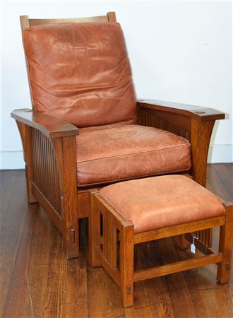 STICKLEY ARM ARTS & CRAFTS MORRIS CHAIR & OTTOMAN