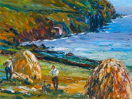 COLLECTING HAY BY THE COAST