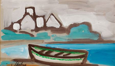 COASTAL SCENE WITH ROWBOAT