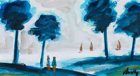FIGURES WITH TREES AND SAILBOATS