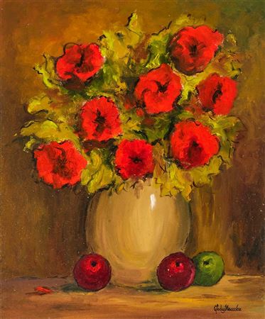 STILL LIFE WITH PEONIES AND APPLES