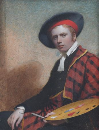 Portrait miniature of Sir David Wilkie RA (1785-1841), seated in an interior, holding an artist's palette and wearing a tam o' shanter by Andrew Robertson - Auction record, sale price, and art valuation. Compare with similar artists and explore comparable artworks.