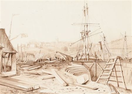 Hilhouse’s new dock, later the Albion Dockyard, Bristol, with Clifton and Brandon Hill in the distance