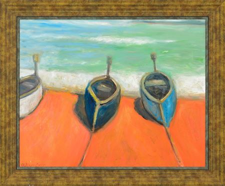 3 canoes on a shore