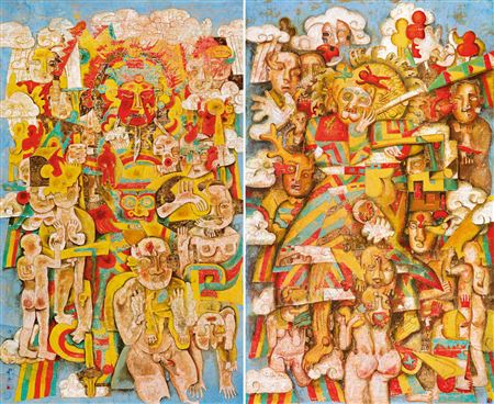 Immortals and Demons (2) by Hu Shi - Auction record, sale price, and art valuation. Compare with similar artists and explore comparable artworks.